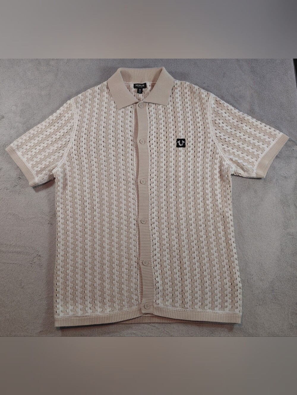 True Religion Beige Knit Shirt Button Down Cardigan Sz M